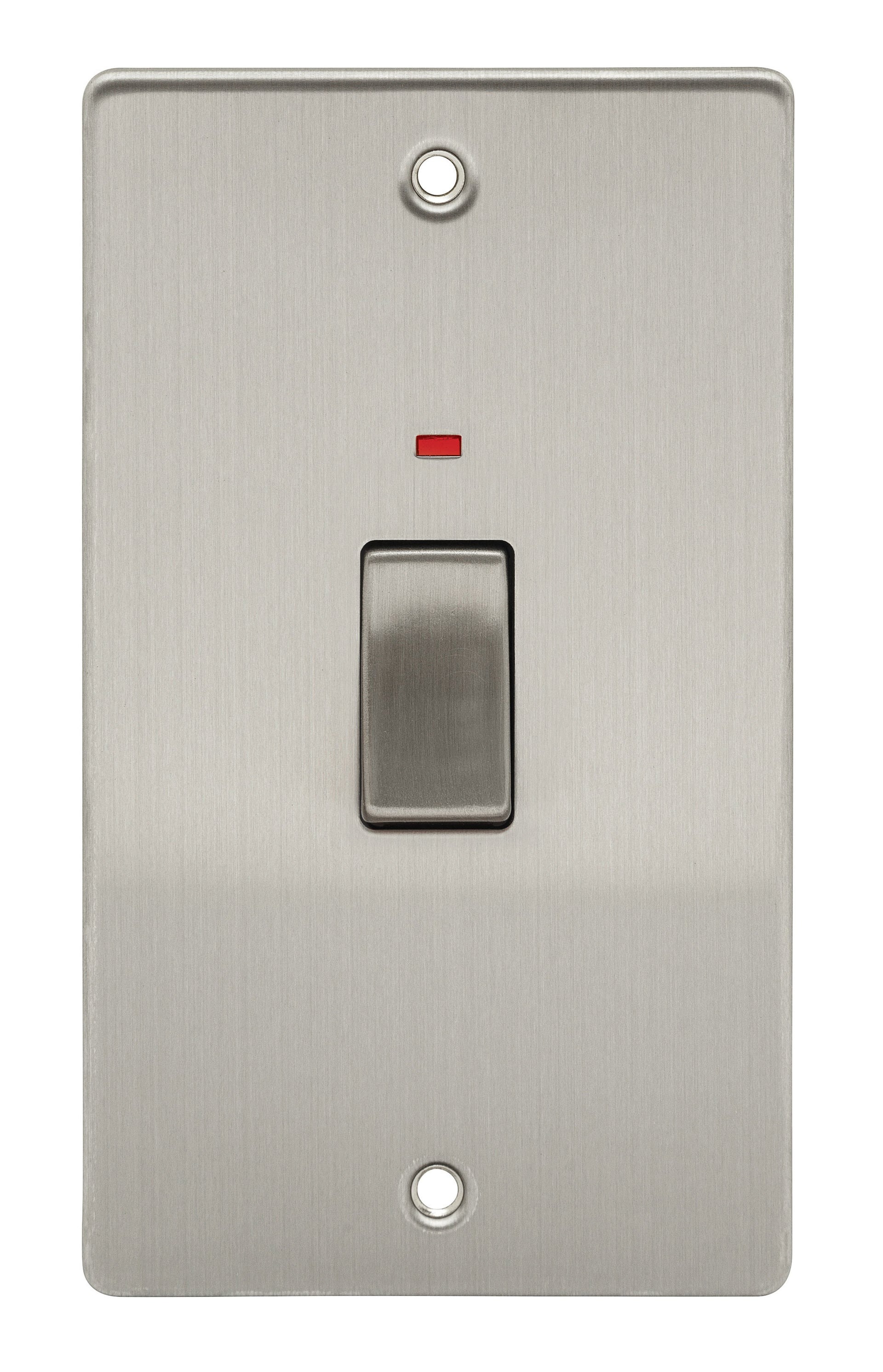 D-SP45LDPN-BCM 45A DP Switch Metal Rocker Double Plate With LED Brushed Chrome